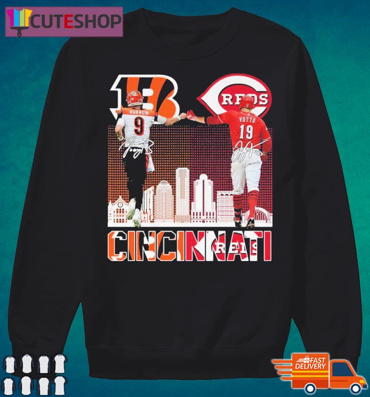 Joe Burrow Cincinnati Bengals and Joey Votto Cincinnati Reds Skyline City  signature shirt, hoodie, sweater, long sleeve and tank top