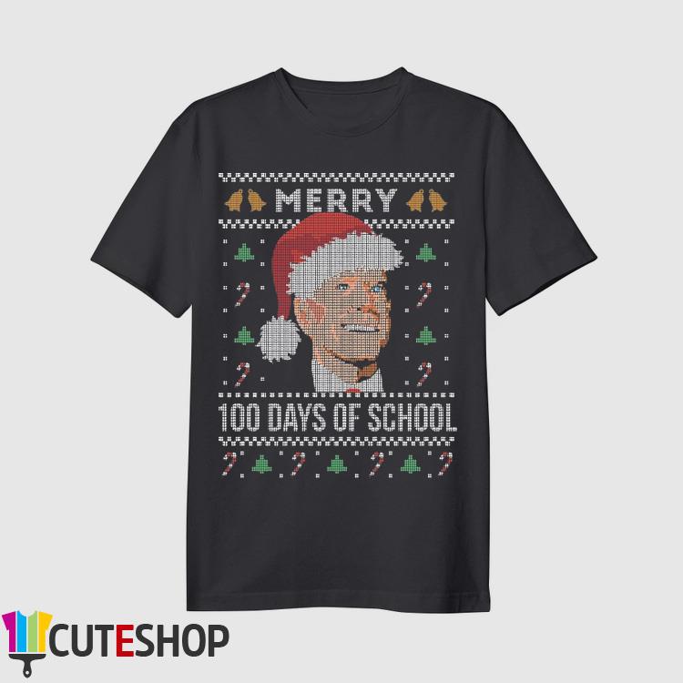 Santa Joe Biden Merry 100 Days Of School Ugly Sweater T-Shirt