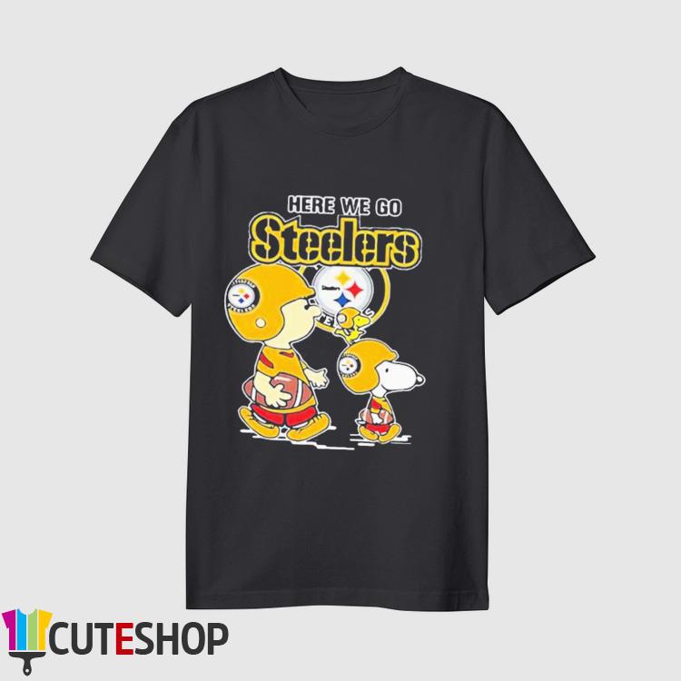 The Peanut charlie Brown Snoopy And Woodstock Here We Go Steelers Shirt